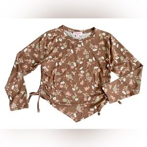 POOF Floral Hanky Hem Cinch long sleeves Girls Top.  Size large